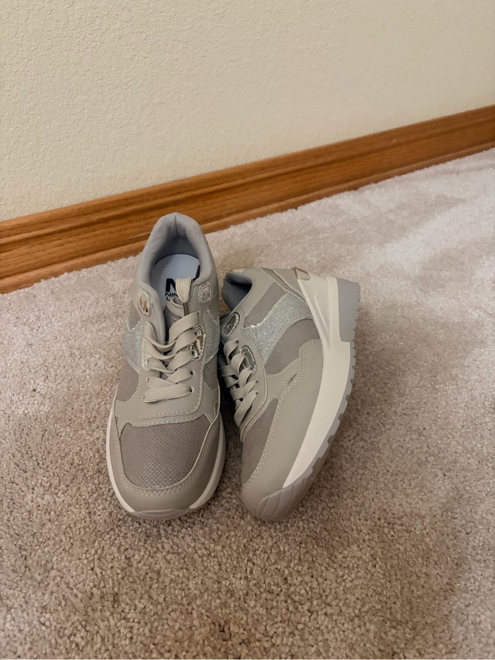 Ninety Union Silver Metallic Relax Wedge Sneaker - Size 7